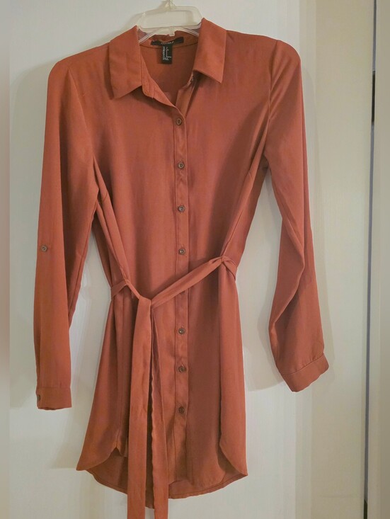 Forever 21 Dresses & Skirts - Rust Button-Front Shirt Dress with Tie Waist